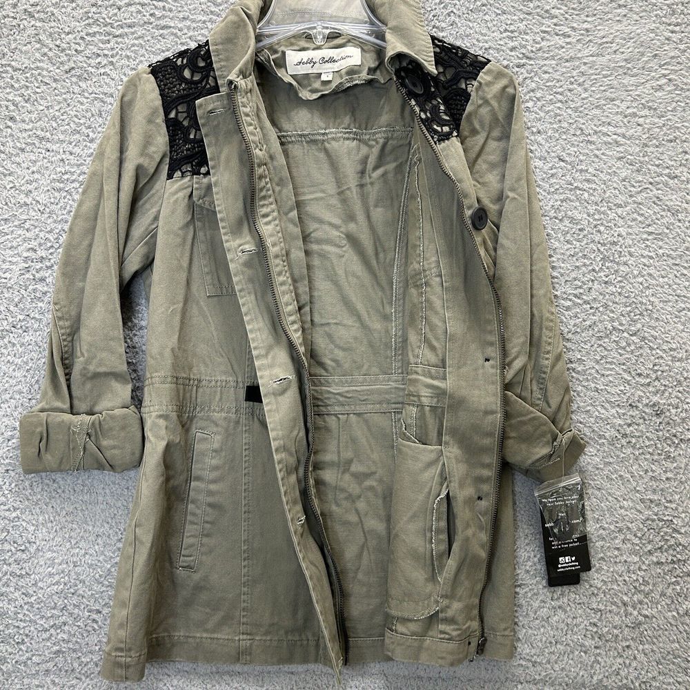 Shelby Collection Jacket Womens Small Green‎ Military Lace Trim Utility Full Zip - Picture 7 of 16